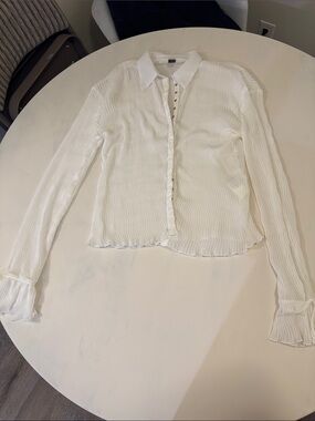 Sheer Pleated Button-Front Shirt - White